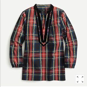J Crew Velvet-trimmed tunic in tartan - Medium